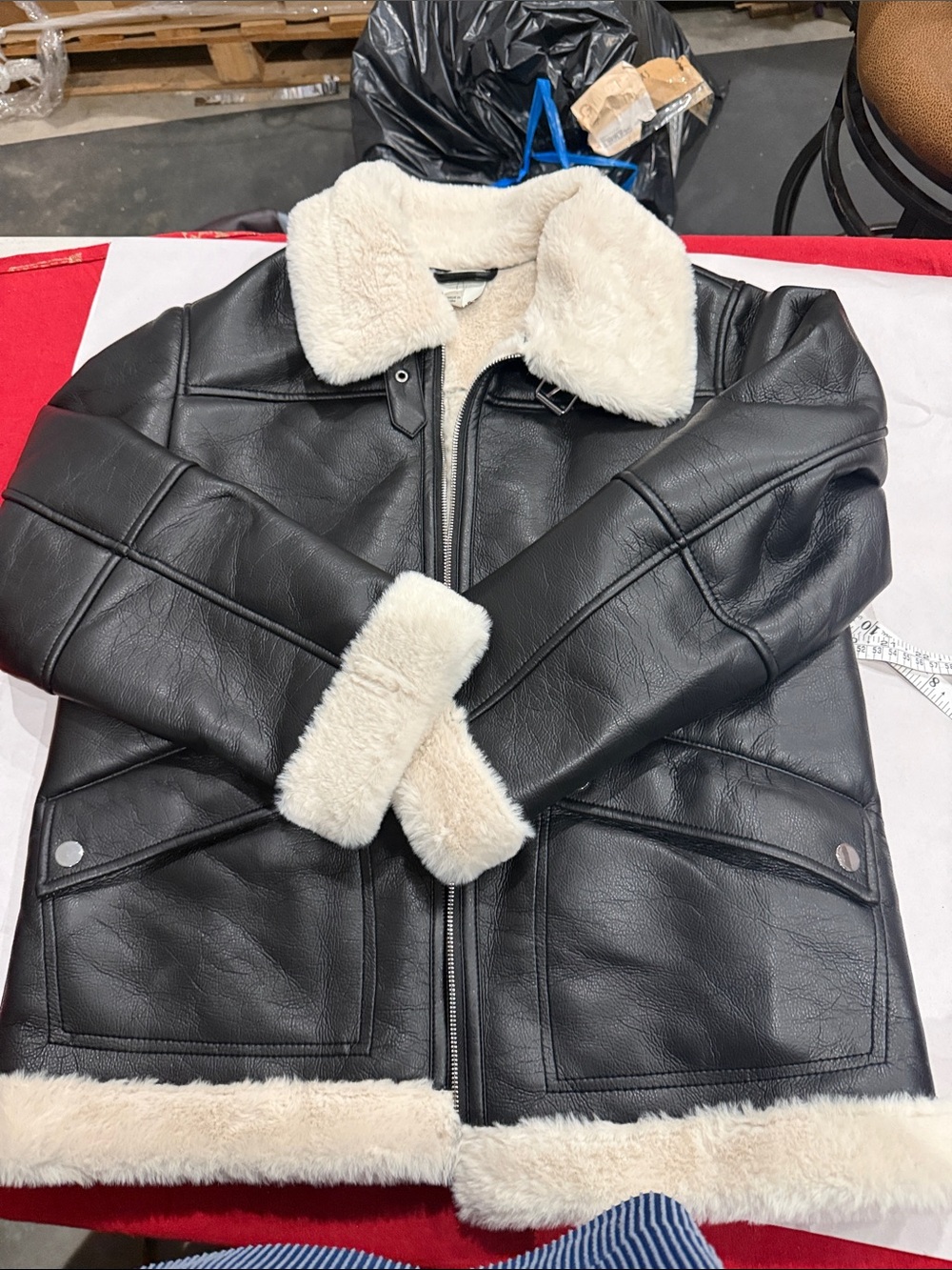 Joie Black Faux Leather Shearling-Trim Jacket